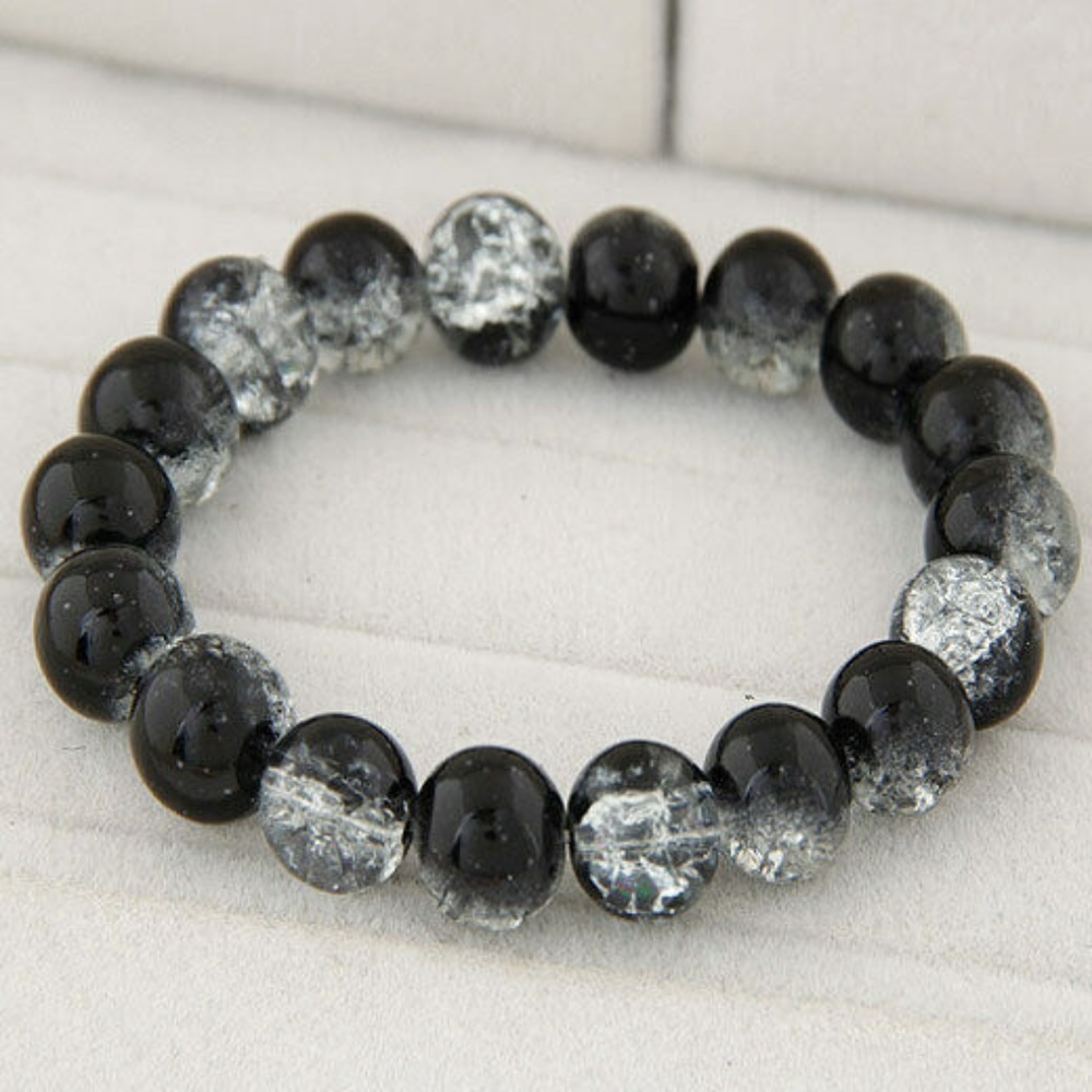 Glass Bead Stretch Beaded Bracelet BLACK